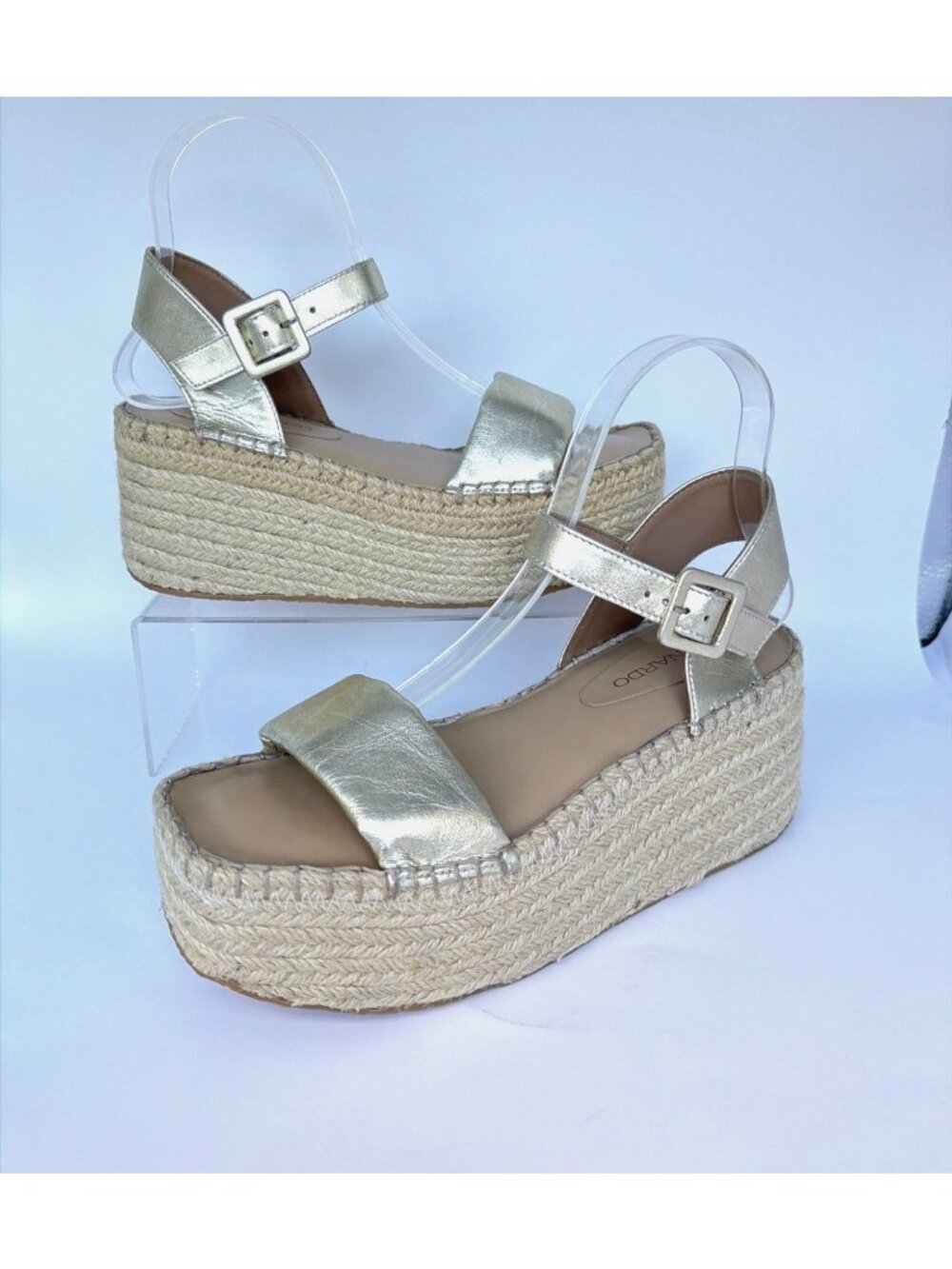 Bernardo Mallorca Espadrilles Gold Leather Platform Sandals Size 8.5